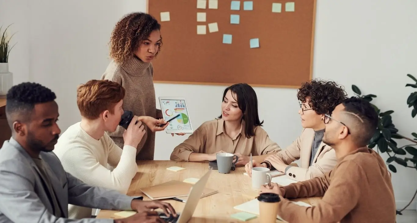 Young professionals collaborating during a group meeting